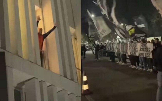都體：尤文球迷來到酒店外支持新主帥，圖多爾向球迷們揮手致意